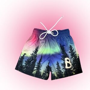 Colorful Adult Forest Print b-ball Shorts